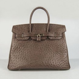Hermes Birkin 35Cm Ostrich Stripe Handbags Dark Coffee Gold